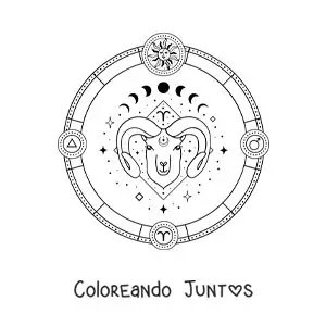 Imagen para colorear del signo zodiacal aries con su símbolo