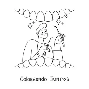 Imagen para colorear de un dentista examinando la boca de un paciente