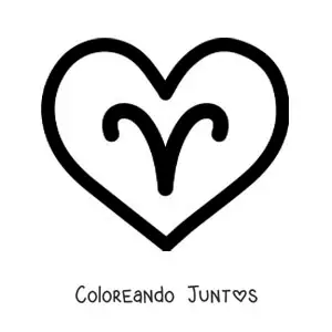 Imagen para colorear de la letra mu de aries en un corazón