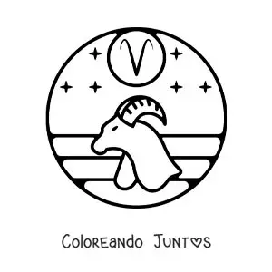 Imagen para colorear de carnero del signo aries con su símbolo