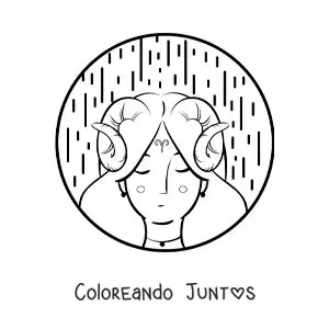 Imagen para colorear de chica del signo aries animada con el símbolo de aries