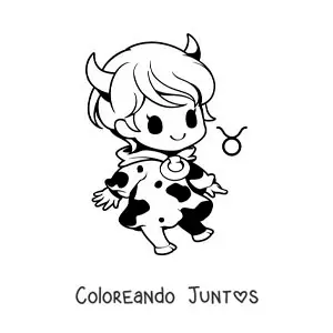 Imagen para colorear de chica del signo tauro animada kawaii con su símbolo
