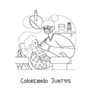 Imagen para colorear de una dentista atendiendo a una niña en el consultorio
