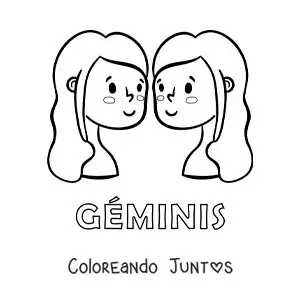 Imagen para colorear de gemelas de géminis animadas con el nombre del signo