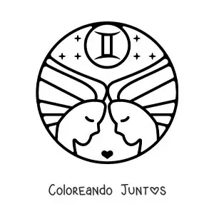 Imagen para colorear de gemelas del signo géminis animadas fácil con un corazón