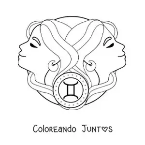 Imagen para colorear de chicas del signo géminis con su símbolo