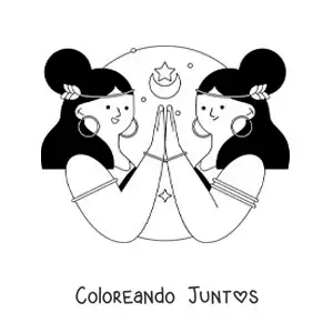 Imagen para colorear de dos chicas del signo géminis animadas