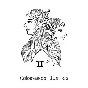 Imagen para colorear de mandala de chicas del signo zodiacal géminis