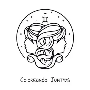 Imagen para colorear de las gemelas de géminis con su símbolo