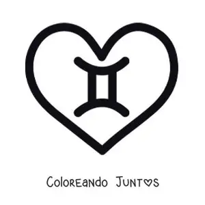Imagen para colorear de símbolo de géminis en un corazón