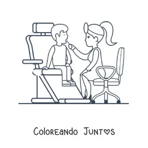 Imagen para colorear de una dentista sentada revisando un paciente