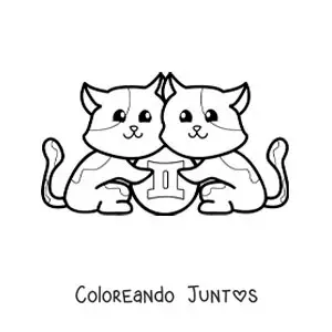 Imagen para colorear de gatitos animados del signo géminis