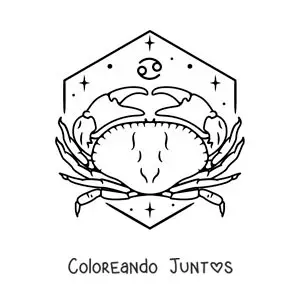 Imagen para colorear de cangrejo del signo cáncer con su símbolo