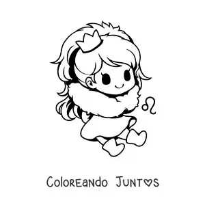 Imagen para colorear de chica del signo leo kawaii con su símbolo