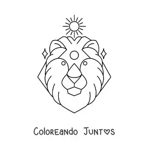 Imagen para colorear de león del signo zodiacal leo con un sol