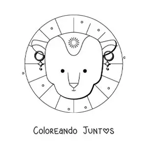 Imagen para colorear de cabeza del león del signo leo animado con un sol