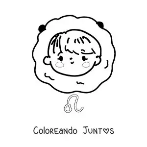 Imagen para colorear de chica kawaii del signo leo con su símbolo