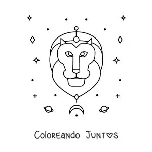 Imagen para colorear del león del signo leo con estrellas y astros