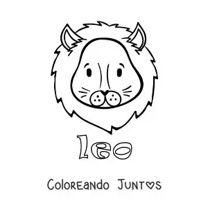 Imagen para colorear del león de leo animado con el nombre del signo