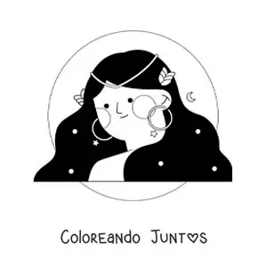 Imagen para colorear de chica del signo zodiacal virgo con una corona de flores