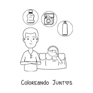 Imagen para colorear de un dentista animado y una caries