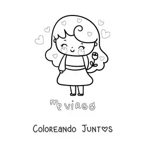 Imagen para colorear de chica kawaii con el símbolo de virgo