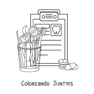Imagen para colorear de los instrumentos del dentista