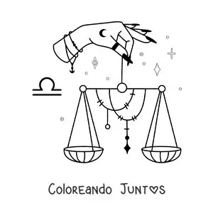 Imagen para colorear de una mano sosteniendo la balanza del signo Libra