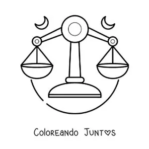 Imagen para colorear de balanza del signo Libra con dos lunas