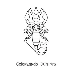 Imagen para colorear de escorpión del signo zodiacal Escorpio con una luna