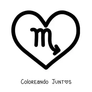 Imagen para colorear de símbolo de Escorpio en un corazón fácil