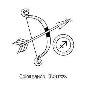 Imagen para colorear de arco y flecha con el símbolo de Sagitario