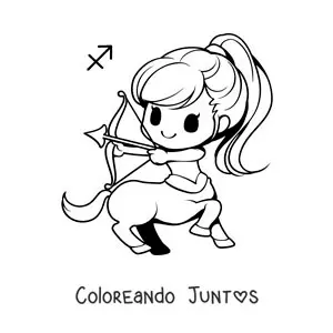 Imagen para colorear de centauro arquero kawaii del signo de Sagitario