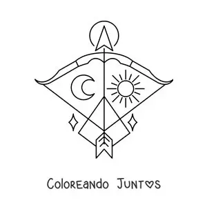Imagen para colorear de símbolo de Sagitario con la luna y el sol