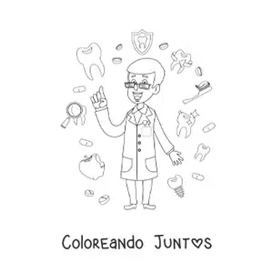Imagen para colorear de un dentista concientizando sobre la higiene dental