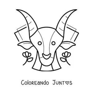 Imagen para colorear de la cabra del signo Capricornio animada con flores