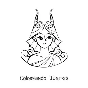 Imagen para colorear de una chica del signo zodiacal Capricornio animada