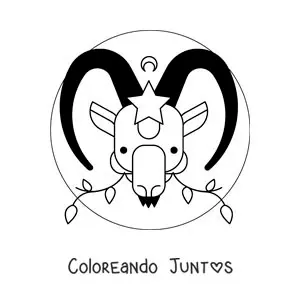 Imagen para colorear de cabra animada de Capricornio con estrellas y hojas