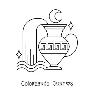 Imagen para colorear de vasija del signo Acuario animada con una luna