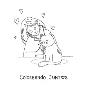 Imagen para colorear de una veterinaria auscultando a un gato
