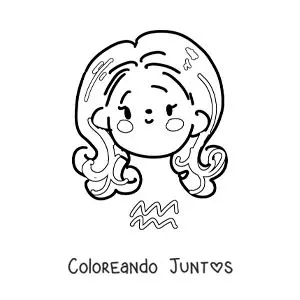 Imagen para colorear de una chica kawaii animada del signo Acuario