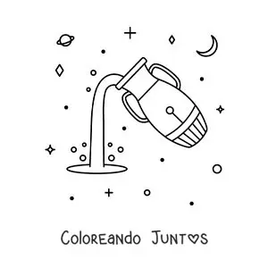 Imagen para colorear de símbolo de Acuario con astros
