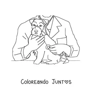 Imagen para colorear de un veterinario auscultando a un perro