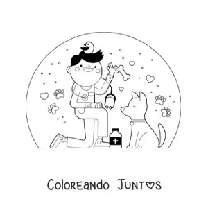 Imagen para colorear de un veterinario animado junto a un perro