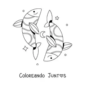 Imagen para colorear de símbolo del signo Piscis animado fácil