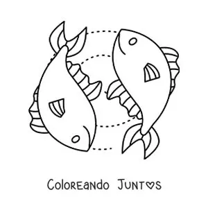 Imagen para colorear del signo Piscis animado fácil