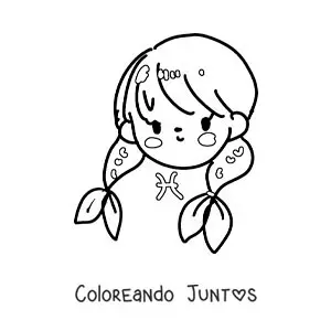 Imagen para colorear de niña kawaii del signo Piscis