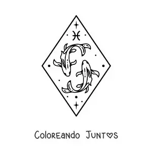 Imagen para colorear del signo Piscis con estrellas