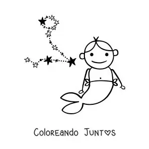 Imagen para colorear de caricatura de la mitología del signo Piscis y su constelación
