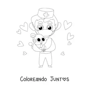 Imagen para colorear de un veterinario animado cargando a un koala